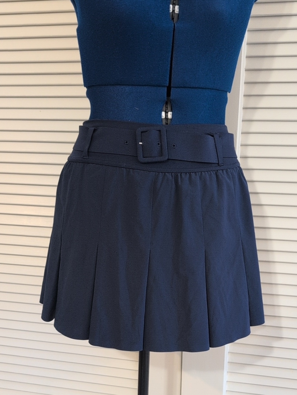 aerie Navy Pleated Mini Skirt with Wide Belt